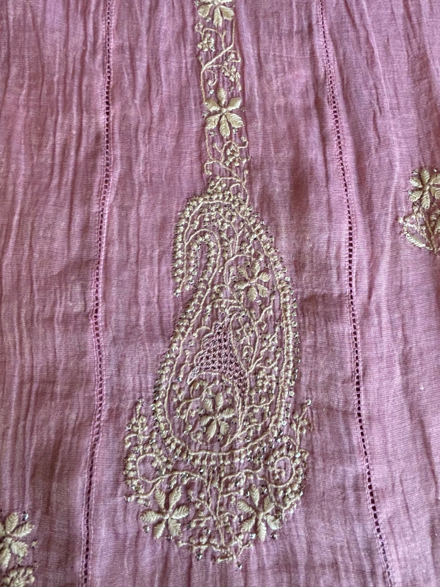 Peach Pure Tissue Chikankari Kalidaar Kurta and Dupatta