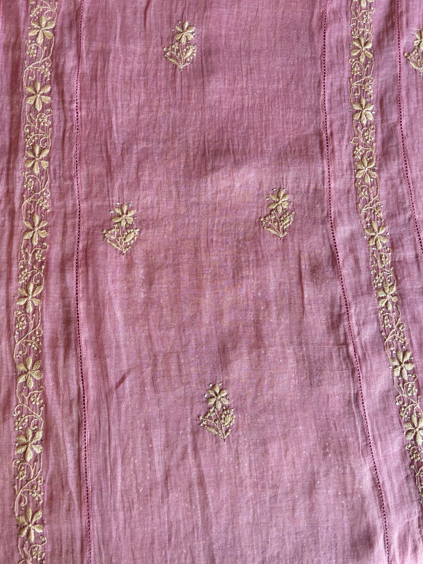 Peach Pure Tissue Chikankari Kalidaar Kurta and Dupatta