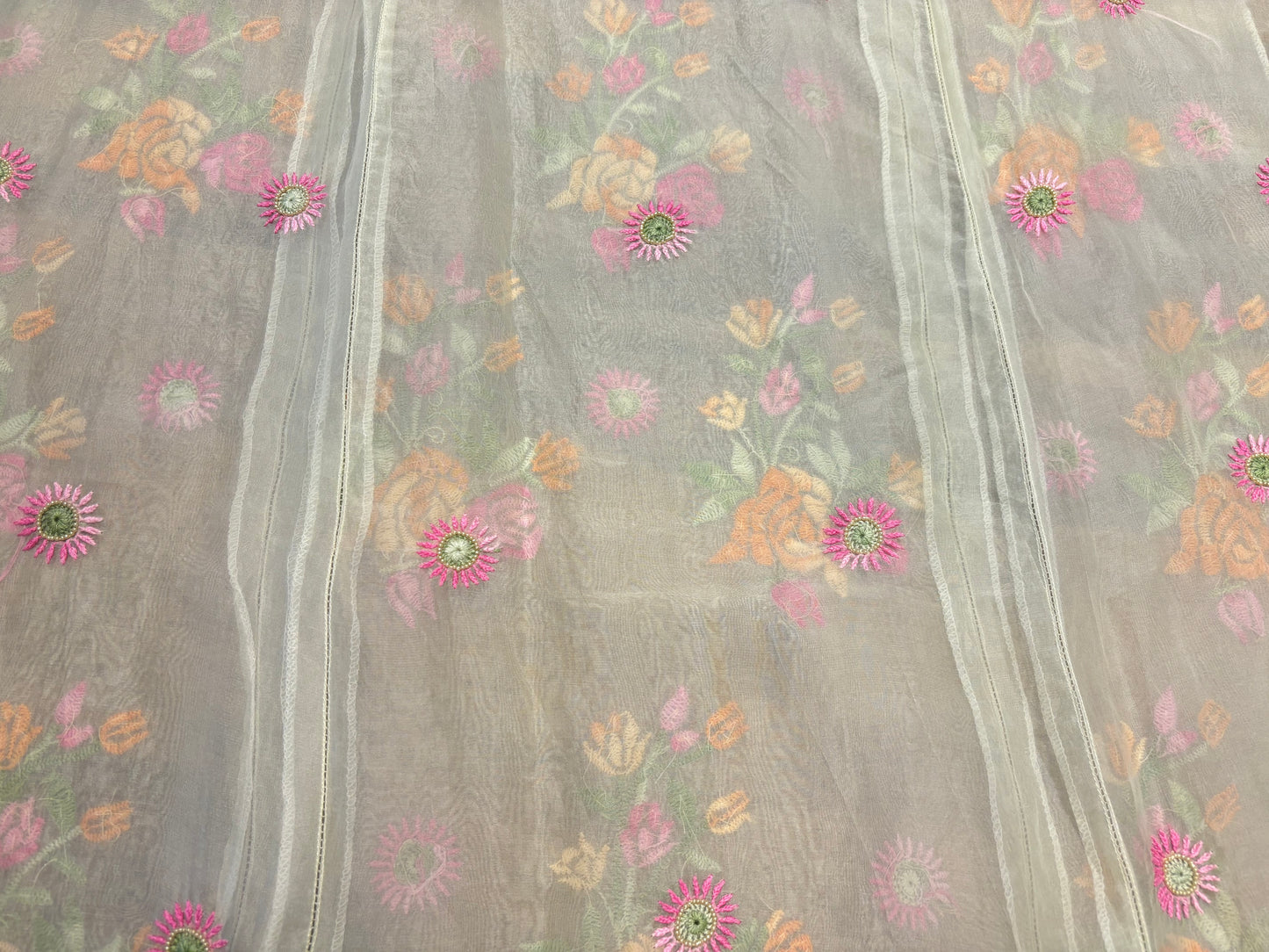 Sage Green Organza Silk Chikankari Kurta and Dupatta