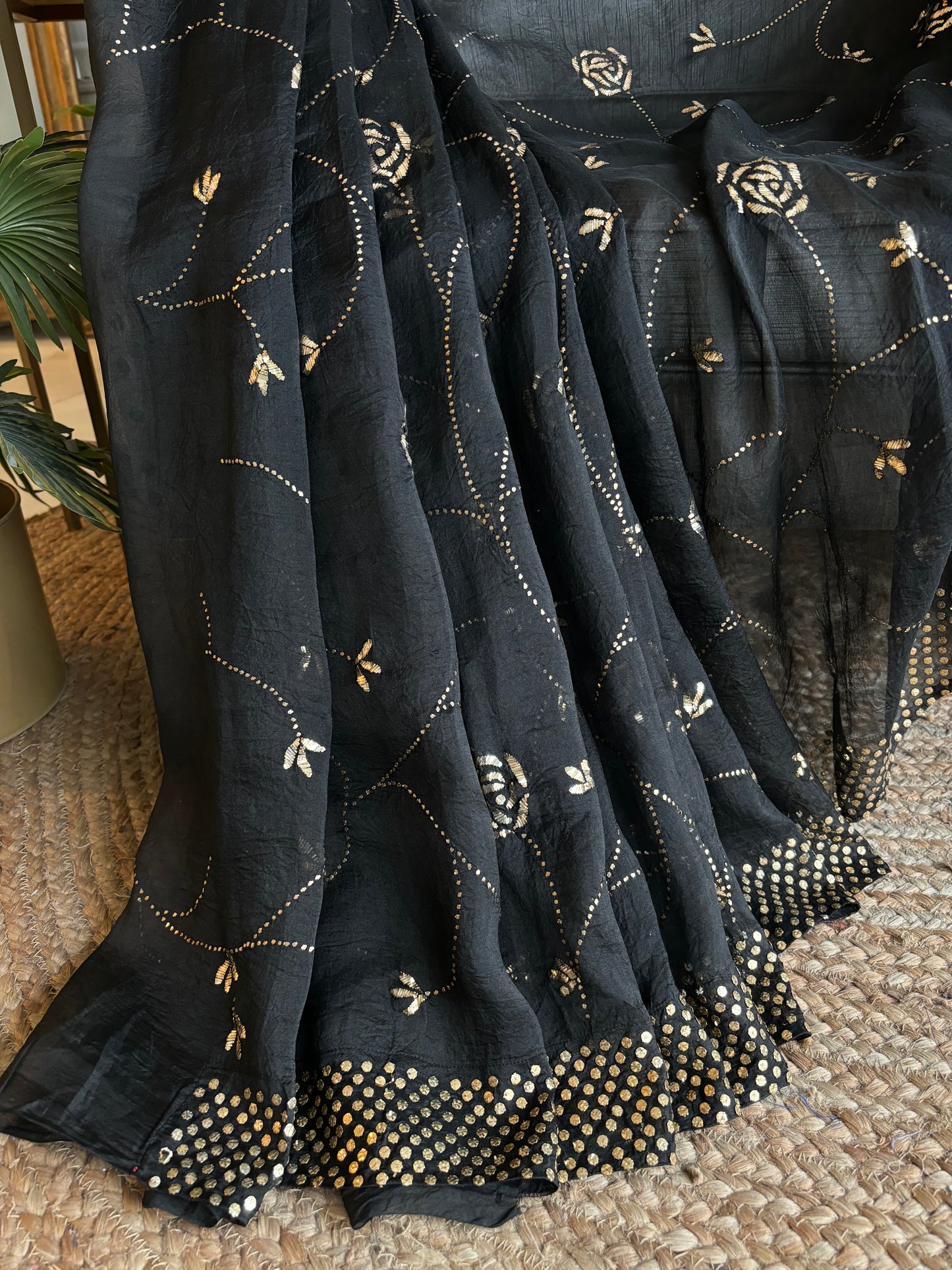 Black Organza Silk Badla Saree and Blouse