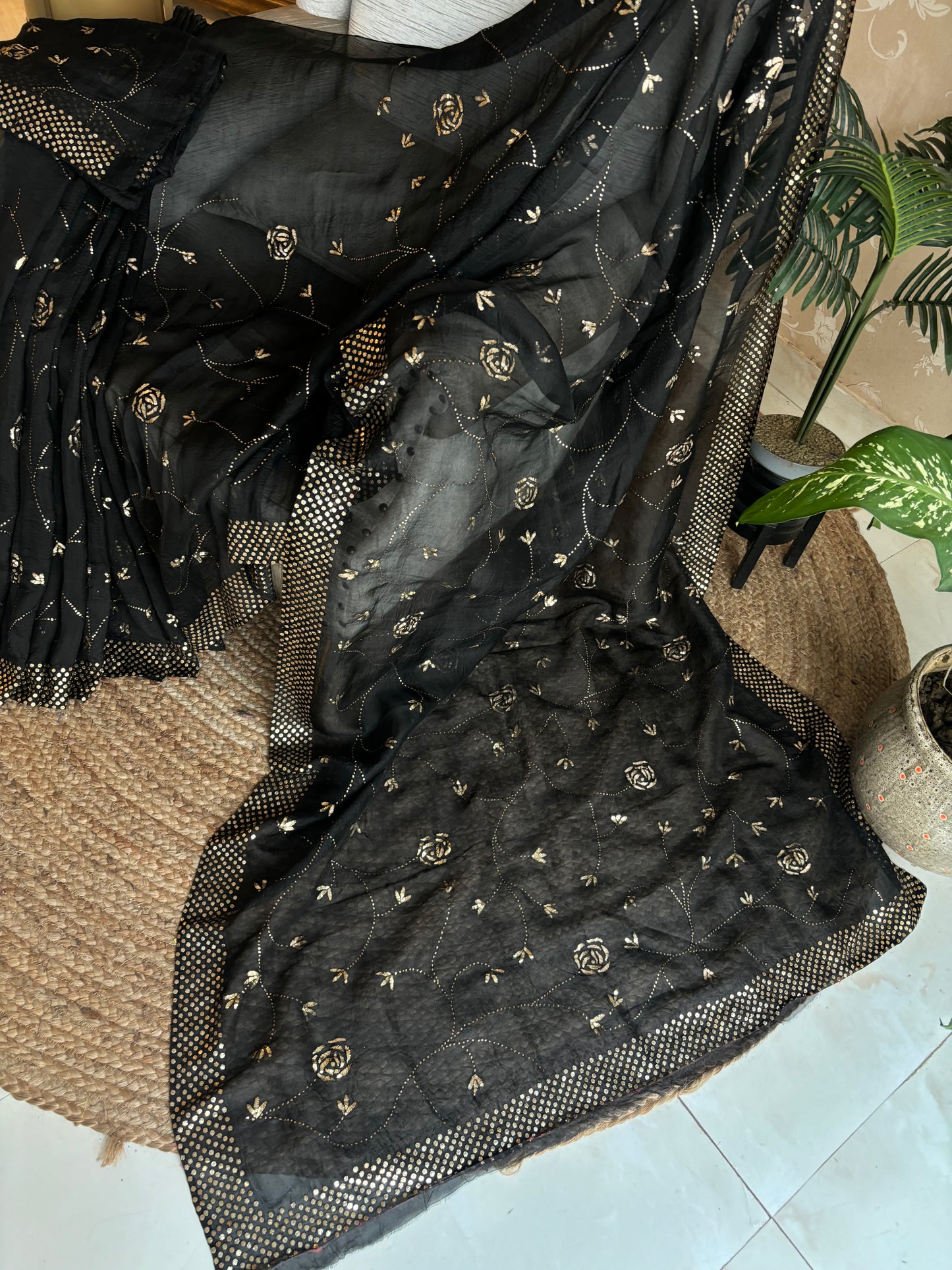 Black Organza Silk Badla Saree and Blouse