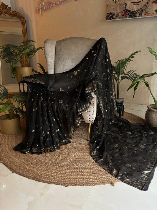 Black Organza Silk Badla Saree and Blouse