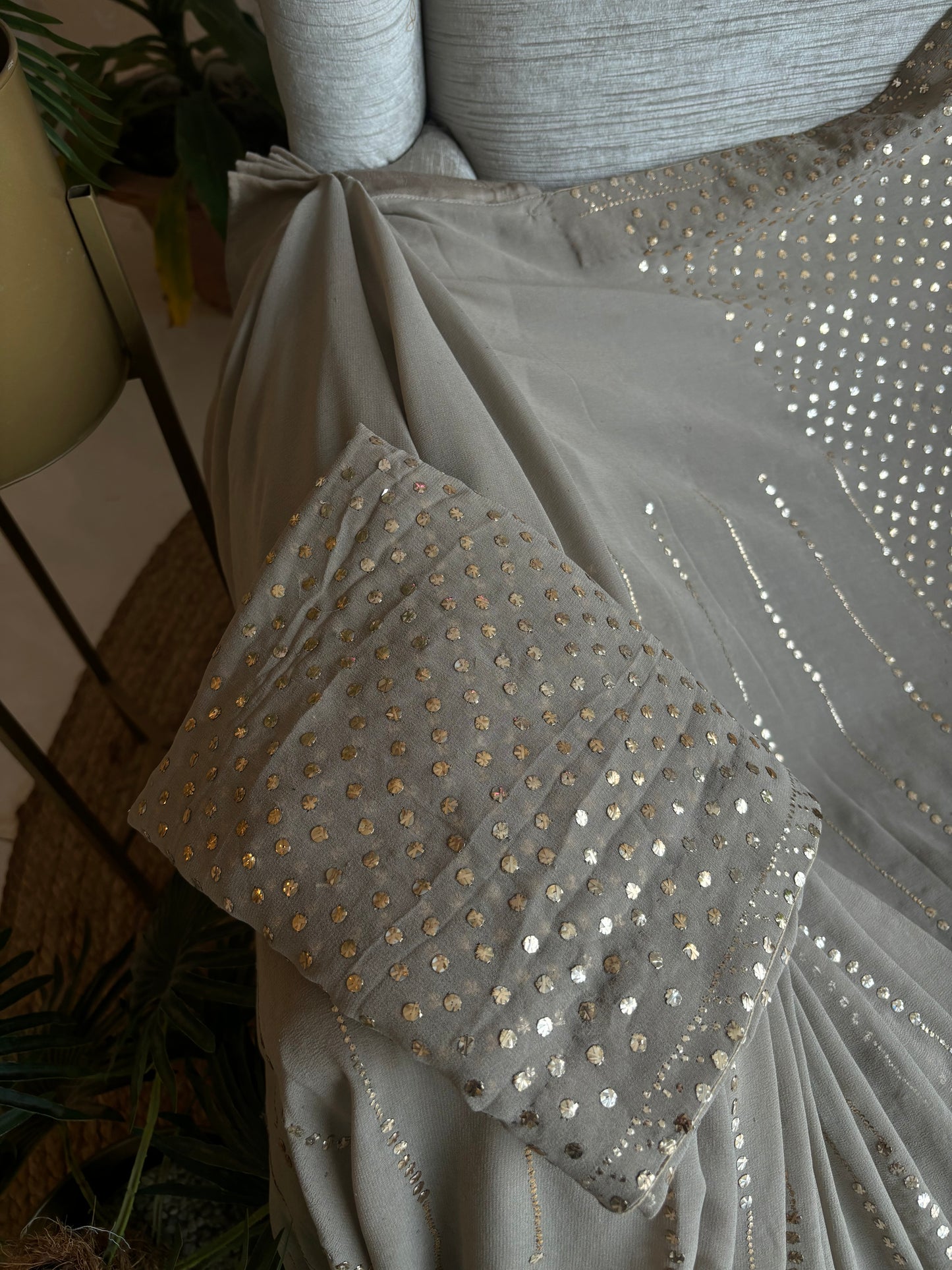 Hazelnut Pure Georgette Badla Saree and Blouse