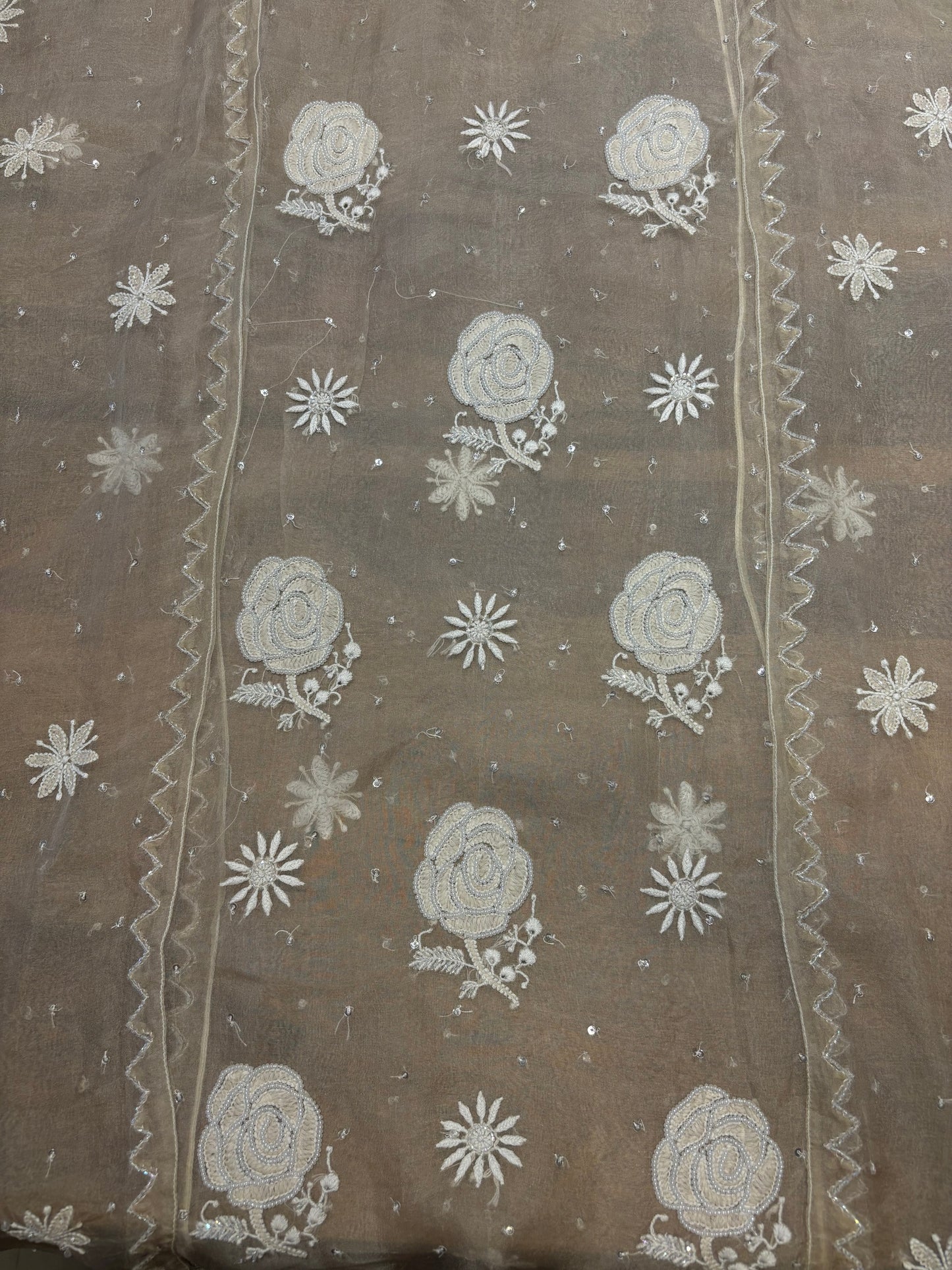 Golden Beige Organza Silk Chikankari Kurta and Dupatta