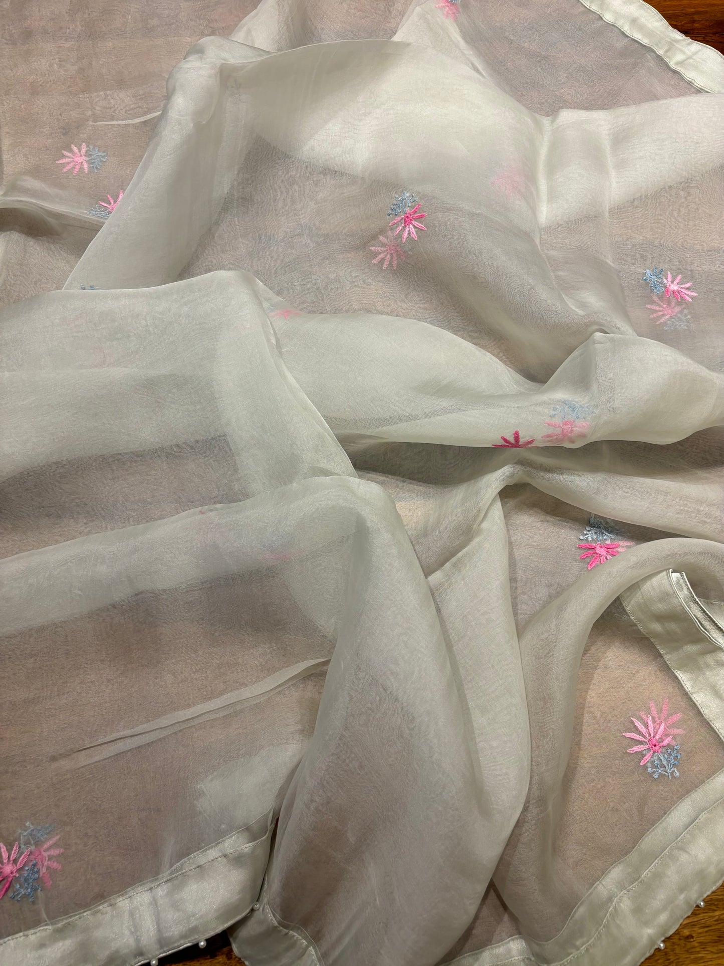 Water Grey Organza Chikankari Kurta and Dupatta