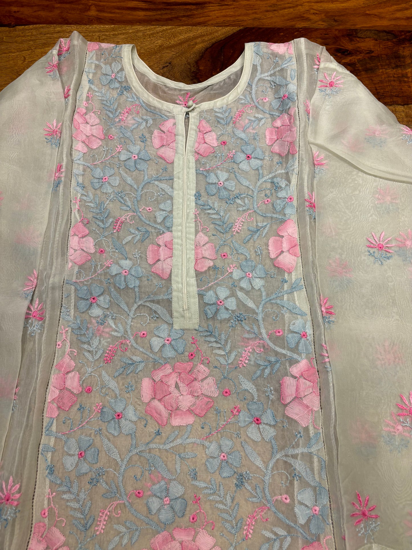 Water Grey Organza Chikankari Kurta and Dupatta