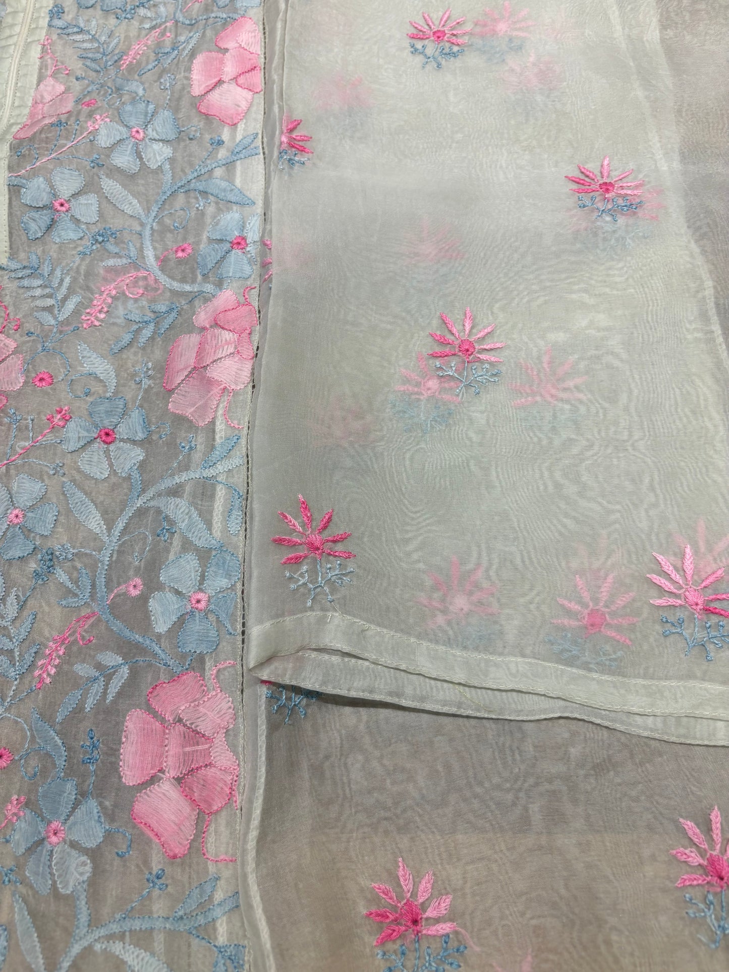 Water Grey Organza Chikankari Kurta and Dupatta