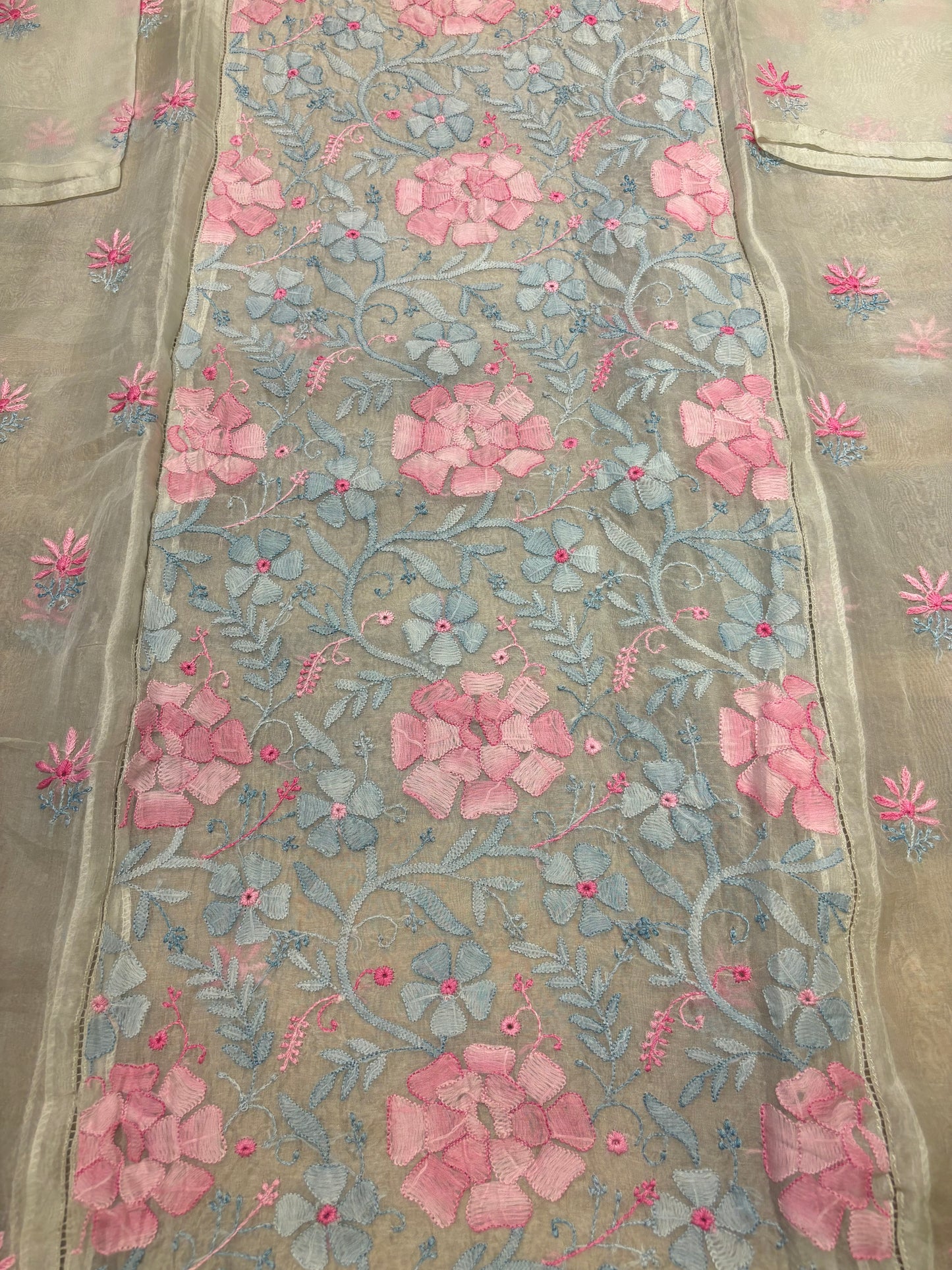 Water Grey Organza Chikankari Kurta and Dupatta