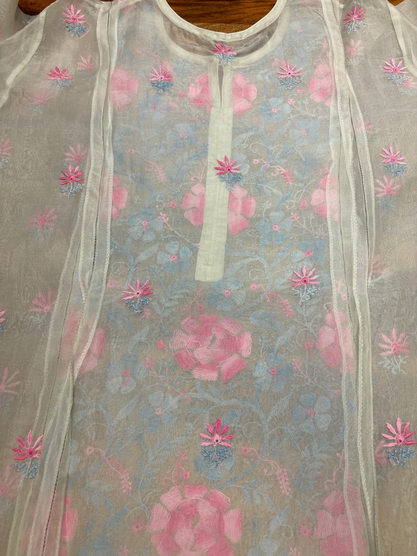 Water Grey Organza Chikankari Kurta and Dupatta