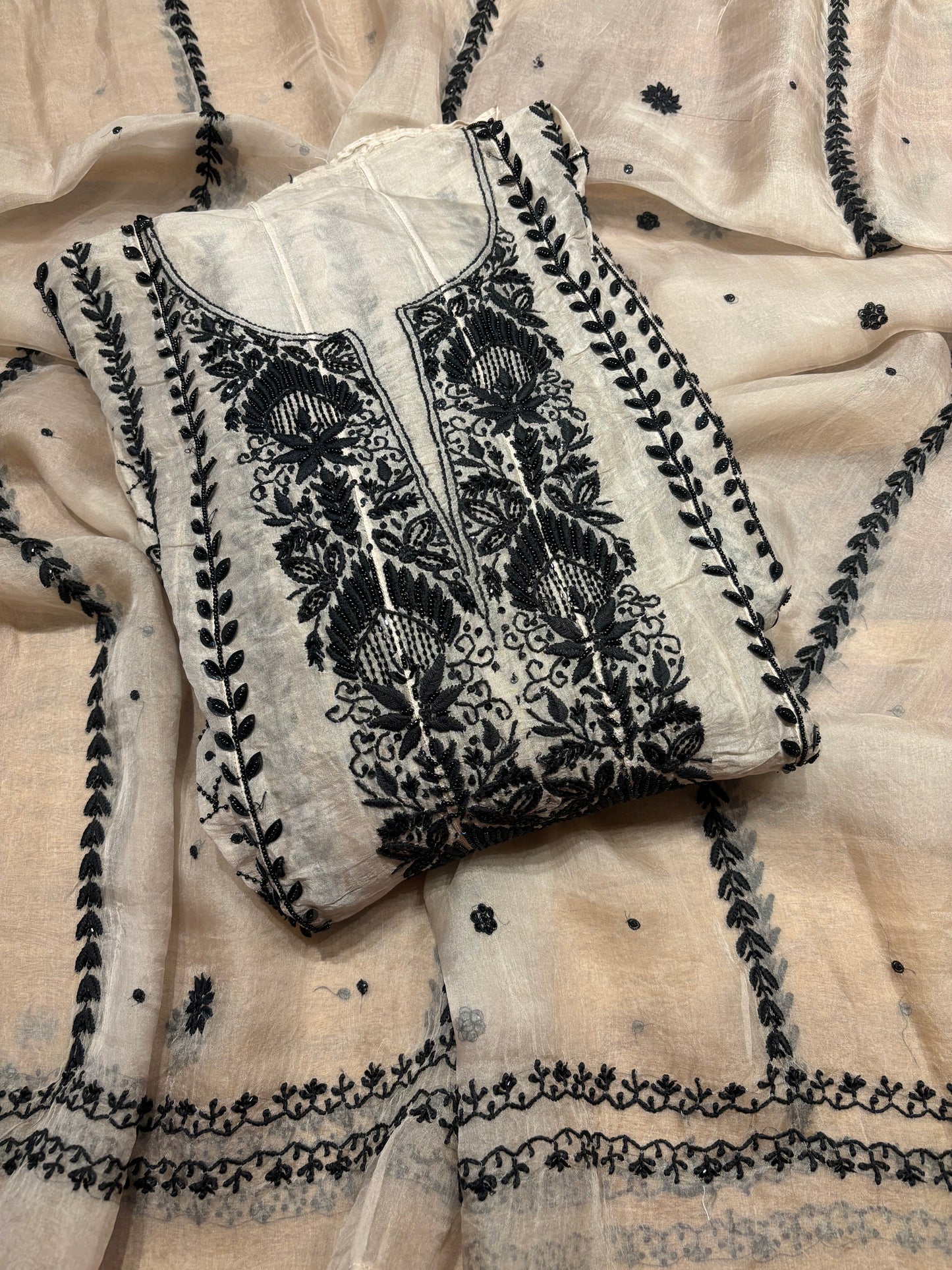 Hazelnut Organza Silk Chikankari Anarkali and Dupatta