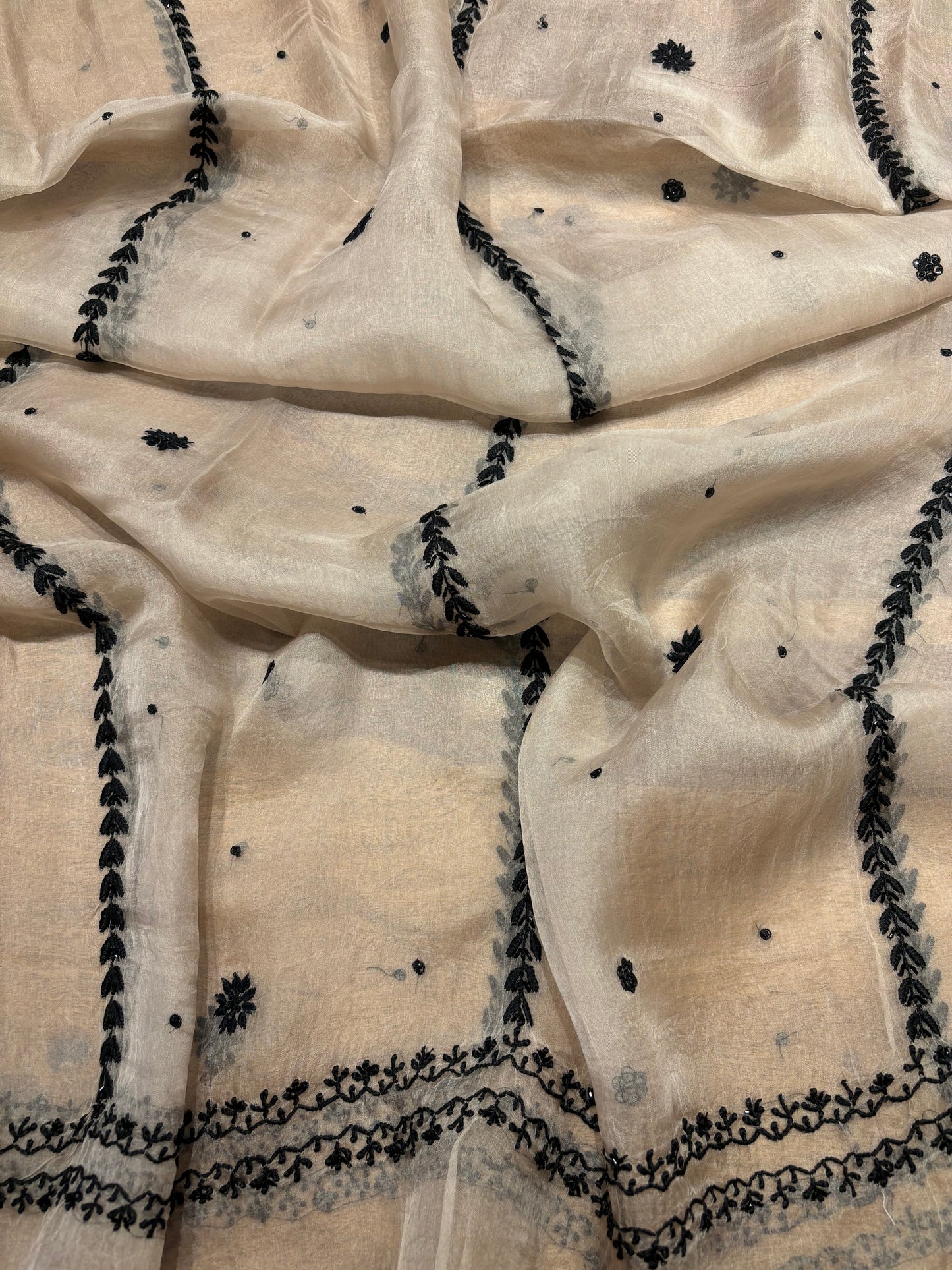 Hazelnut Organza Silk Chikankari Anarkali and Dupatta