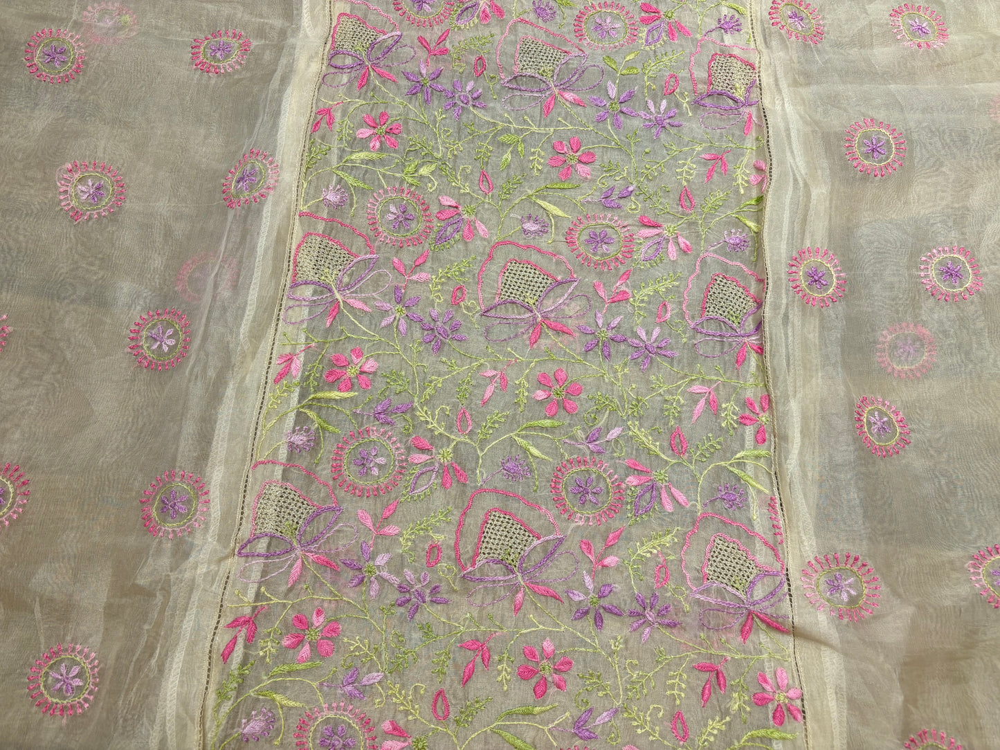 Nude Organza Chikankari Kurta and Dupatta