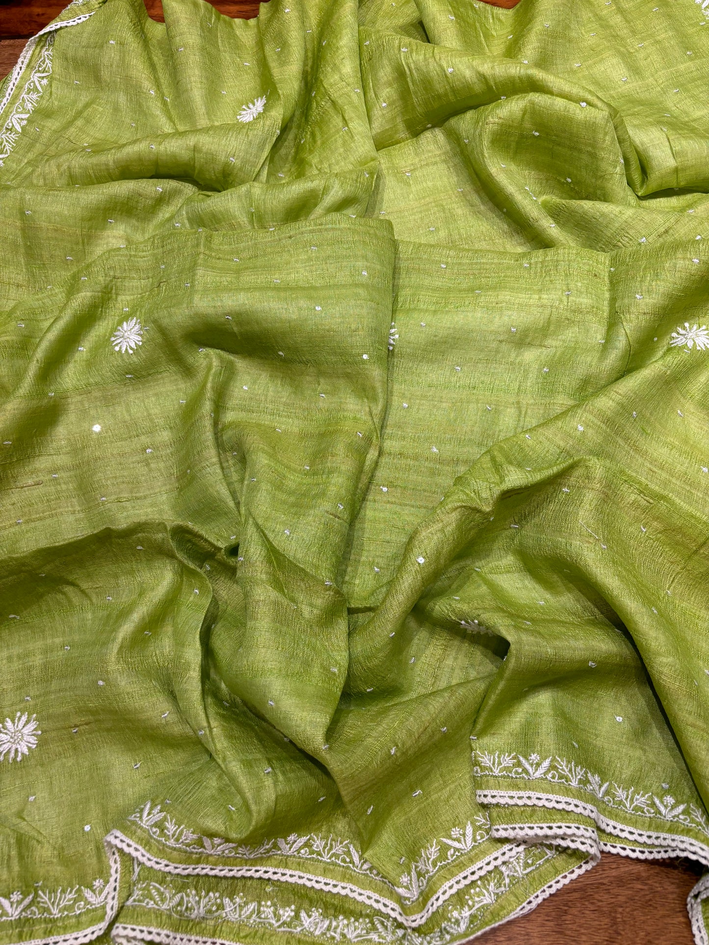 Green Silk Chikankari Kurta and Dupatta