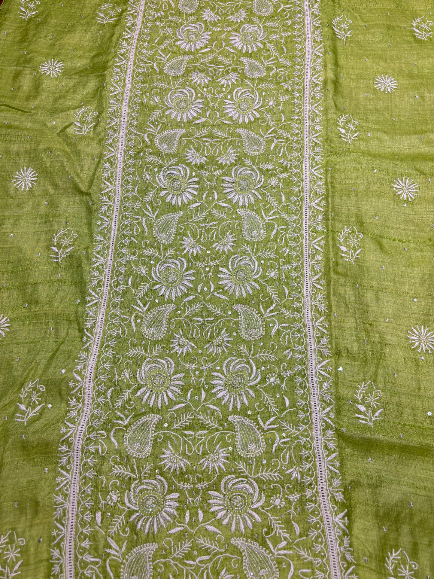 Green Silk Chikankari Kurta and Dupatta