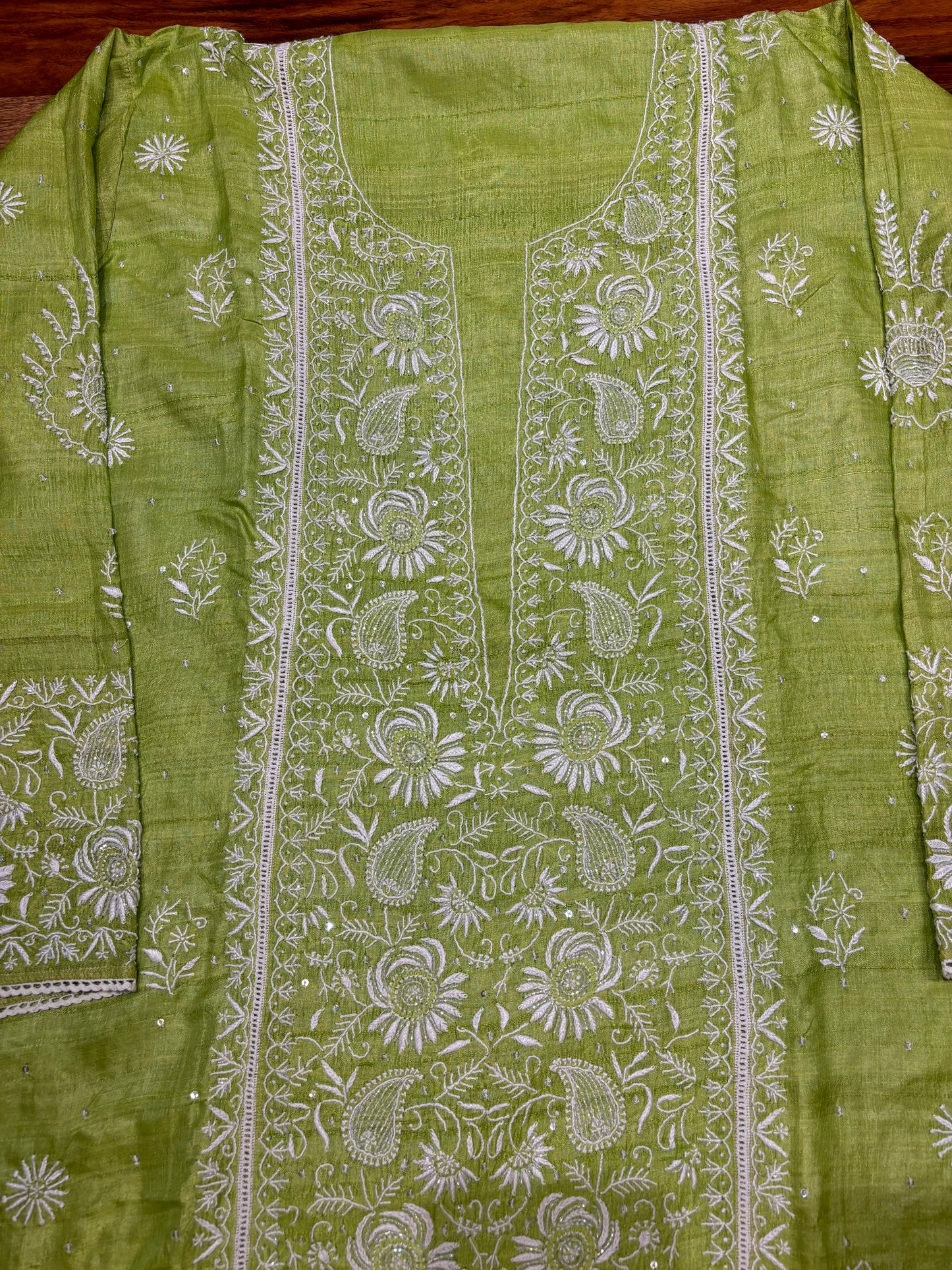 Green Silk Chikankari Kurta and Dupatta