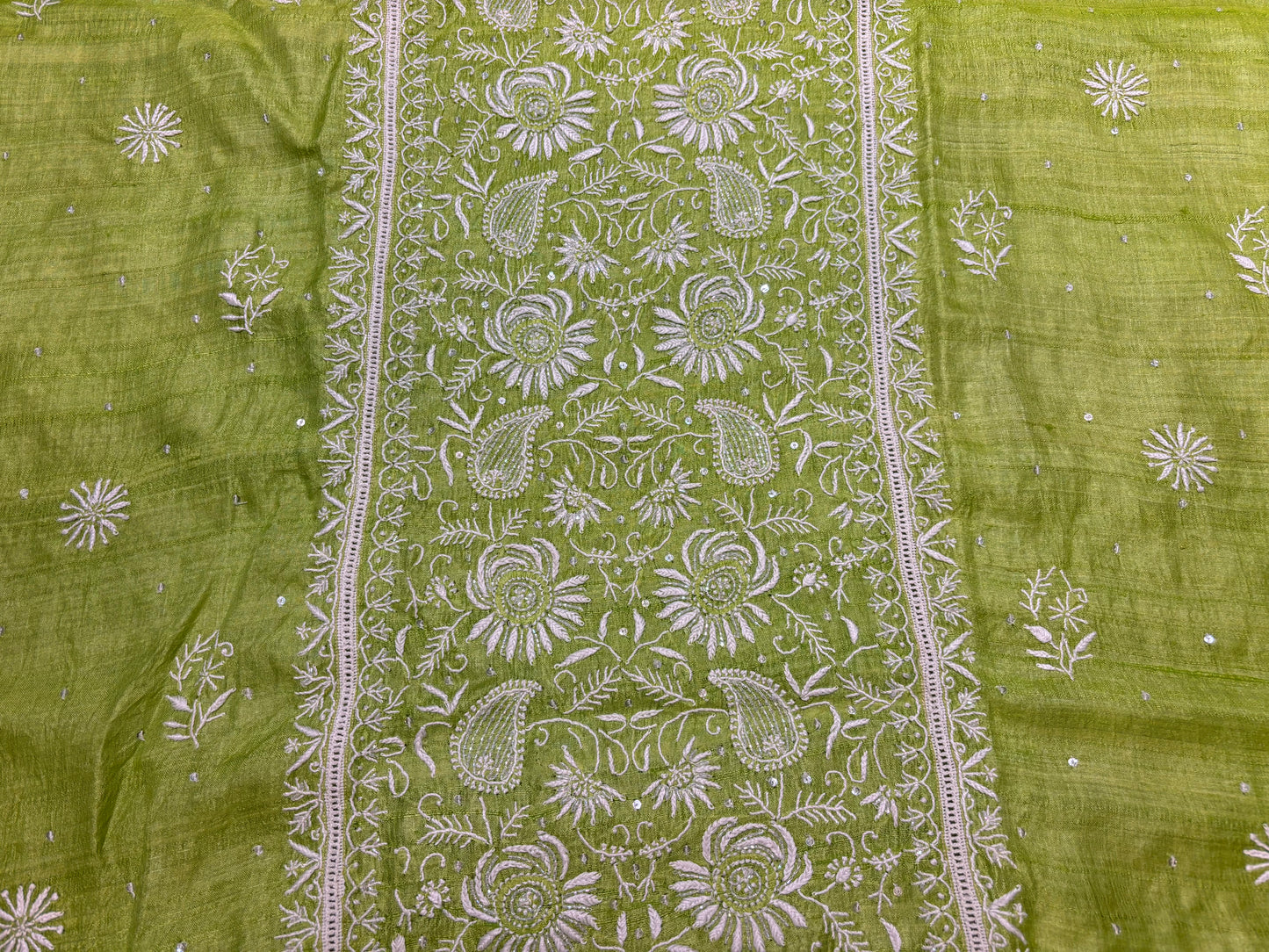 Green Silk Chikankari Kurta and Dupatta