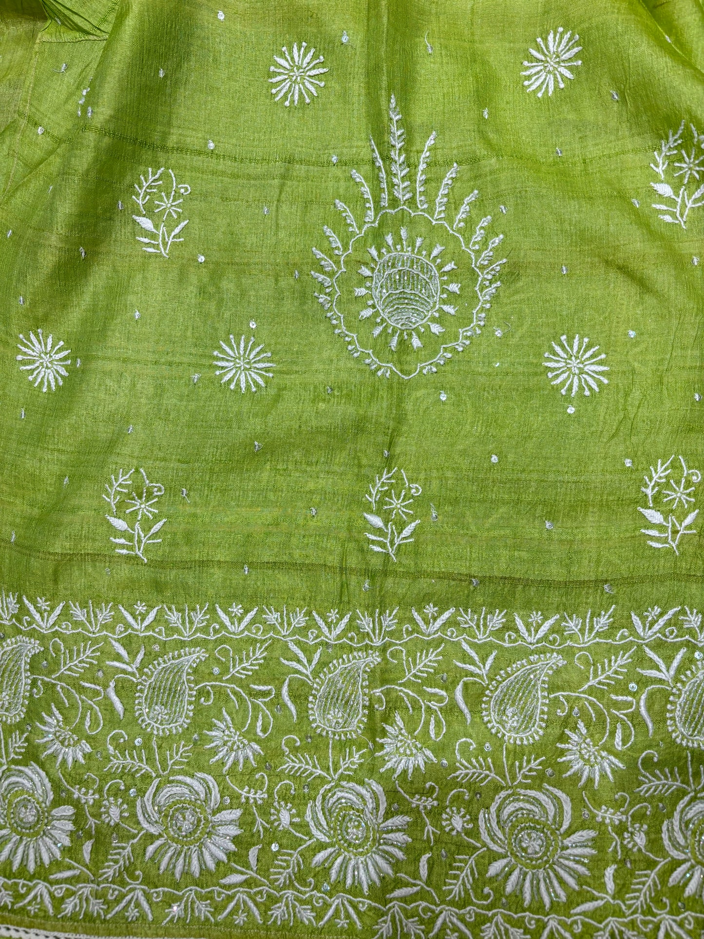 Green Silk Chikankari Kurta and Dupatta