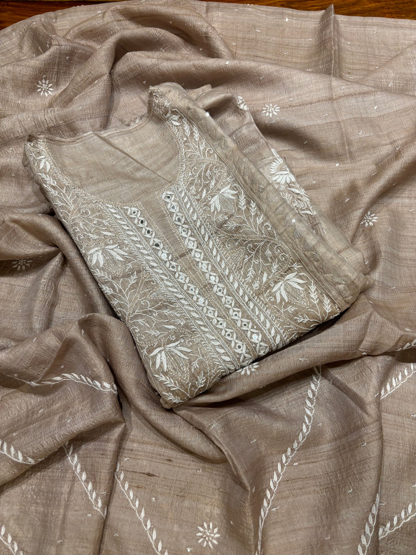 Hazelnut Silk Chikankari Kurta and Dupatta