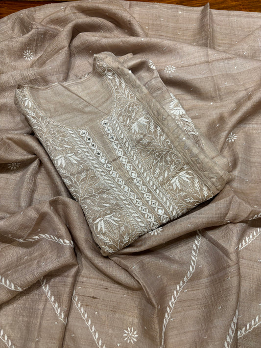 Hazelnut Silk Chikankari Kurta and Dupatta