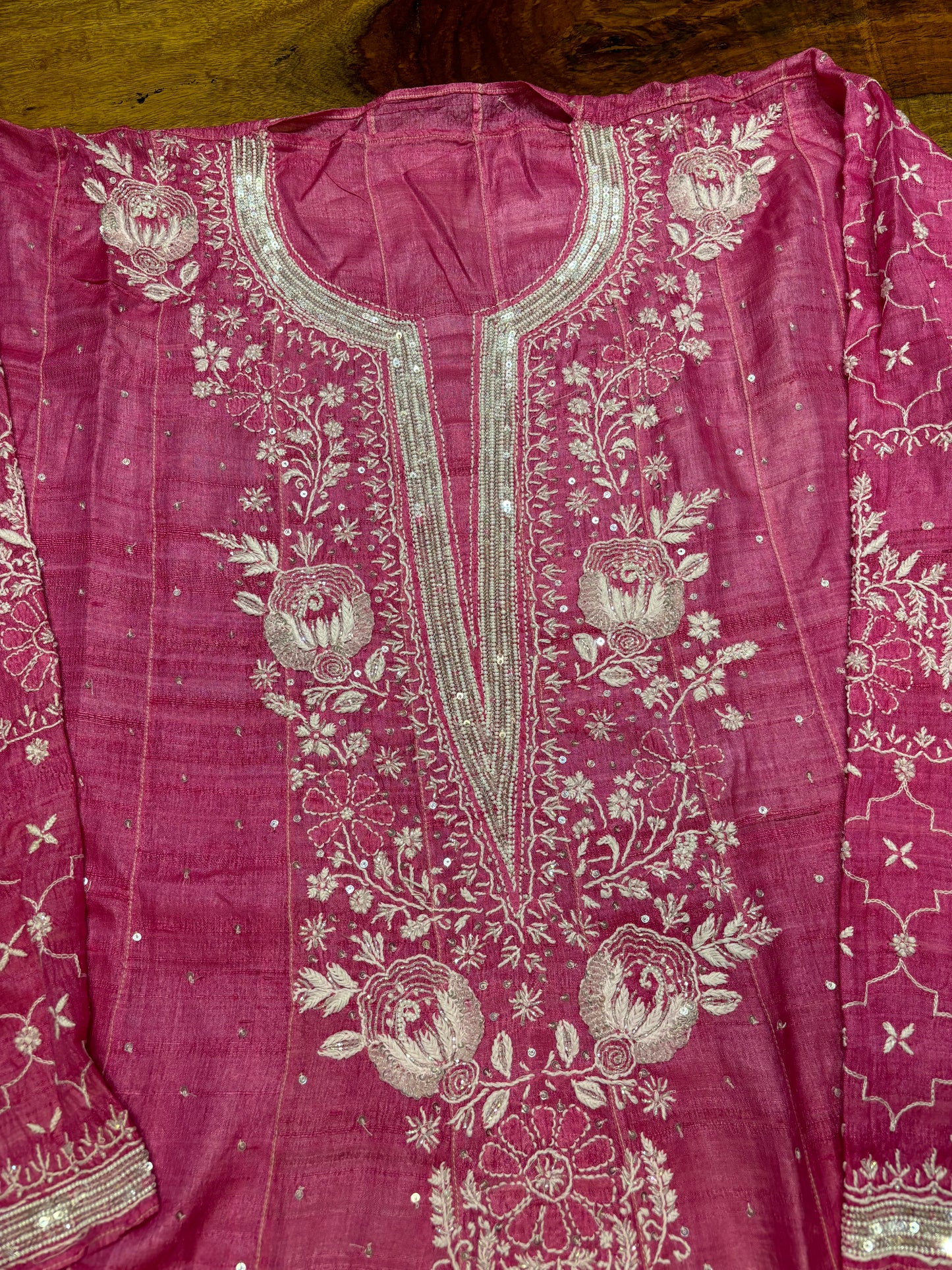 Fuchsia Pink Silk Chikankari Anarkali and Dupatta