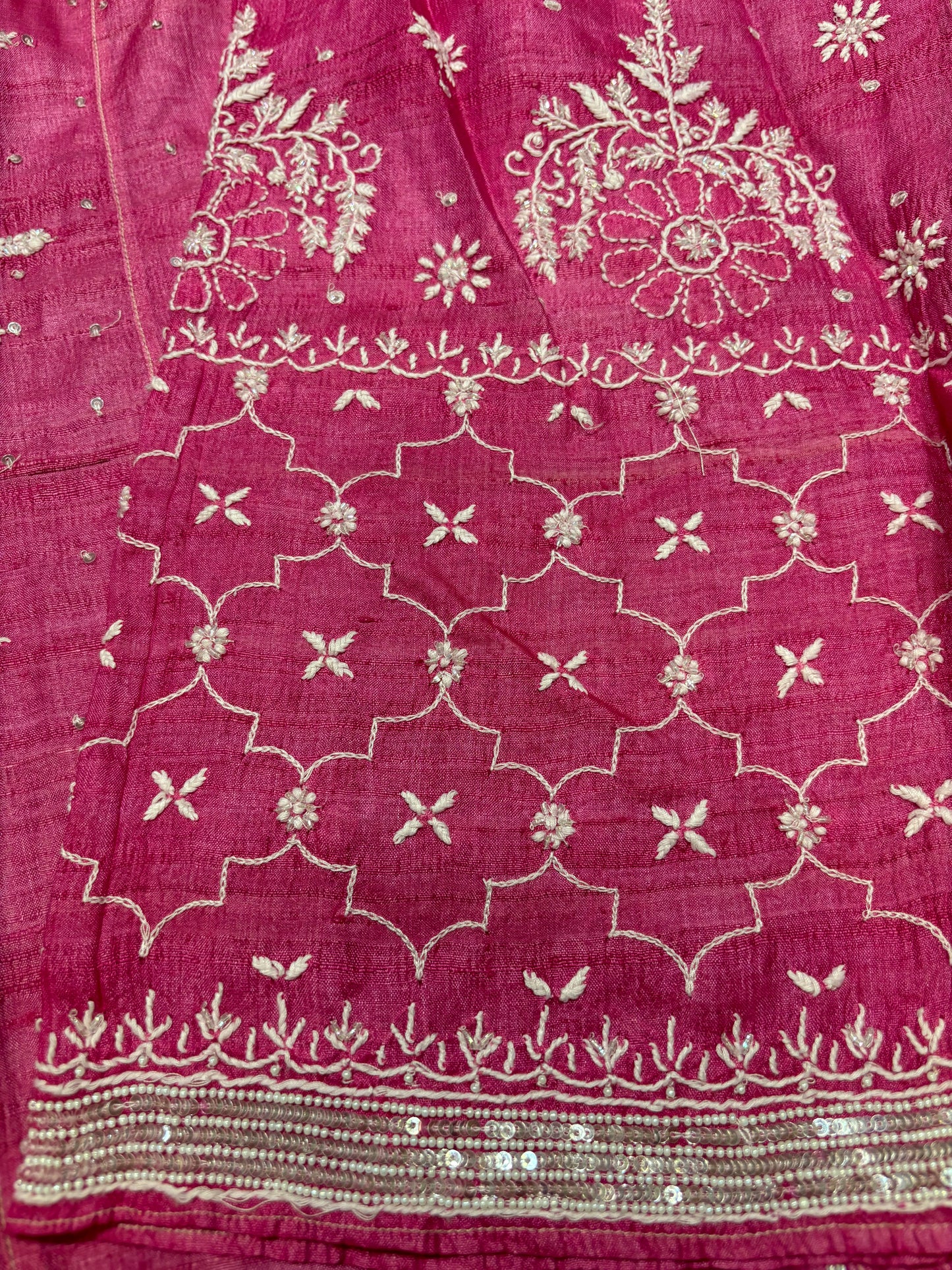 Fuchsia Pink Silk Chikankari Anarkali and Dupatta