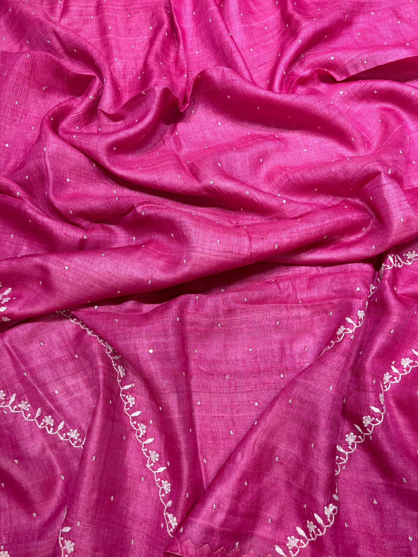 Fuchsia Pink Silk Chikankari Anarkali and Dupatta