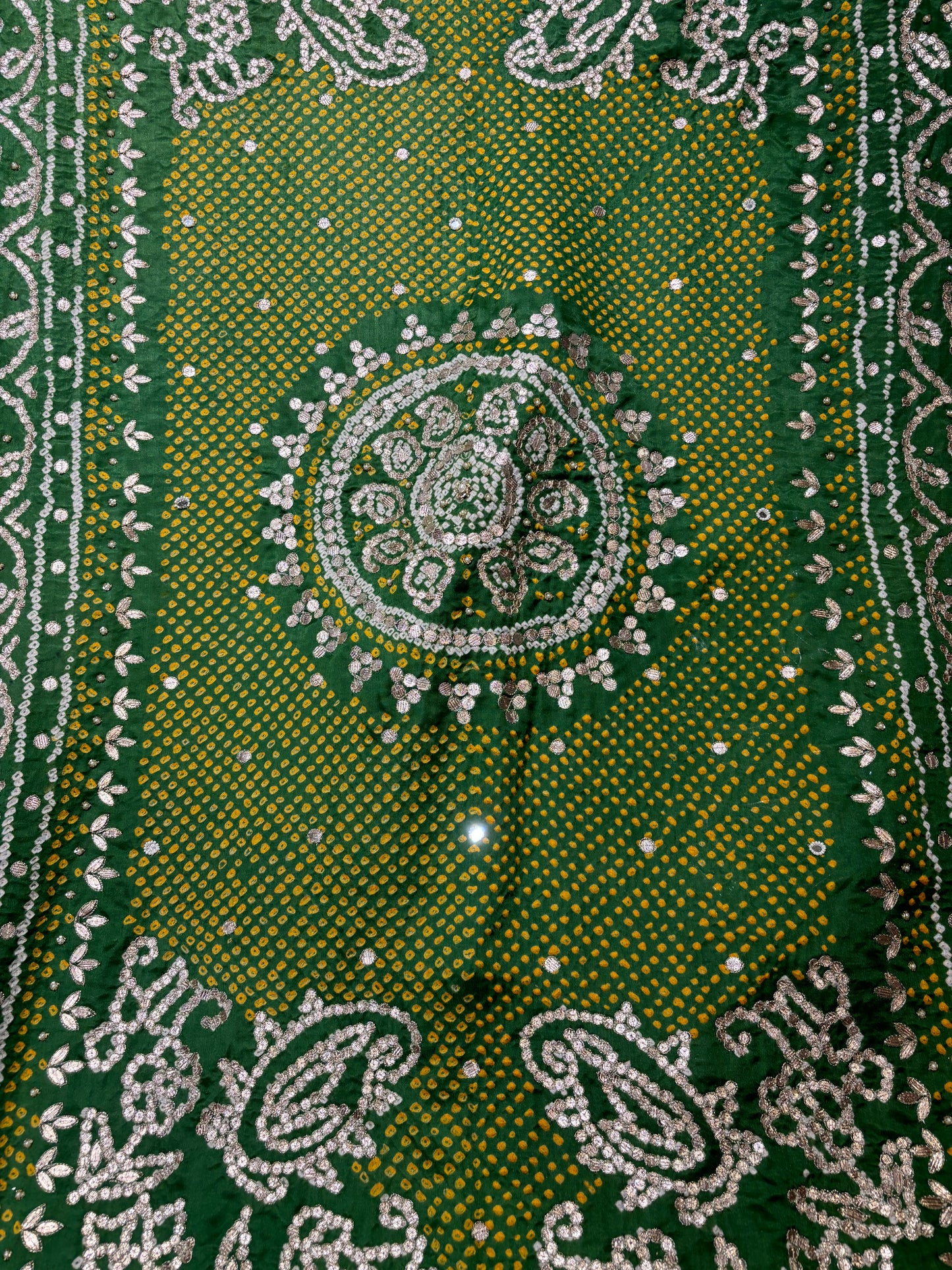 Bottle Green Bandhej Gajji Silk Dupatta