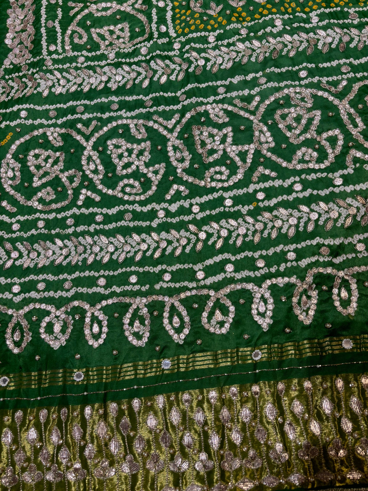 Bottle Green Bandhej Gajji Silk Dupatta