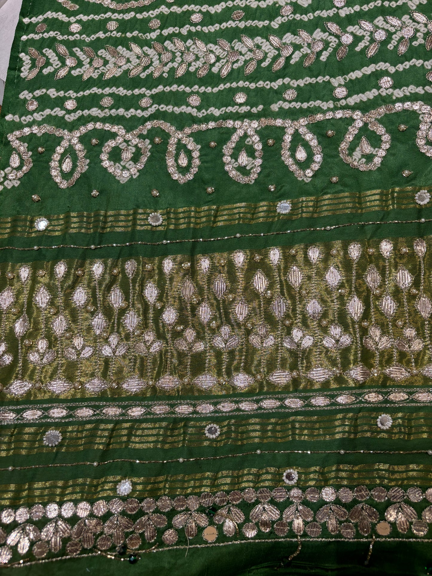Bottle Green Bandhej Gajji Silk Dupatta