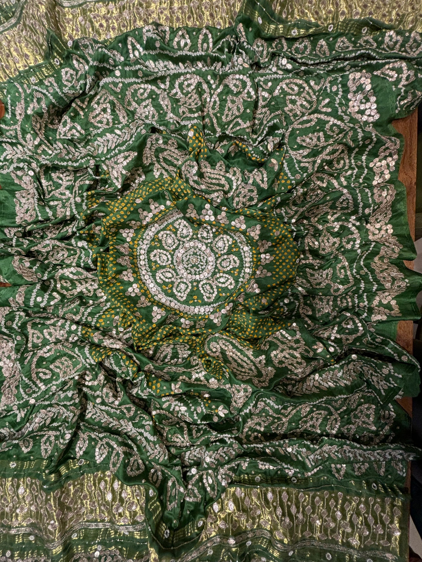 Bottle Green Bandhej Gajji Silk Dupatta