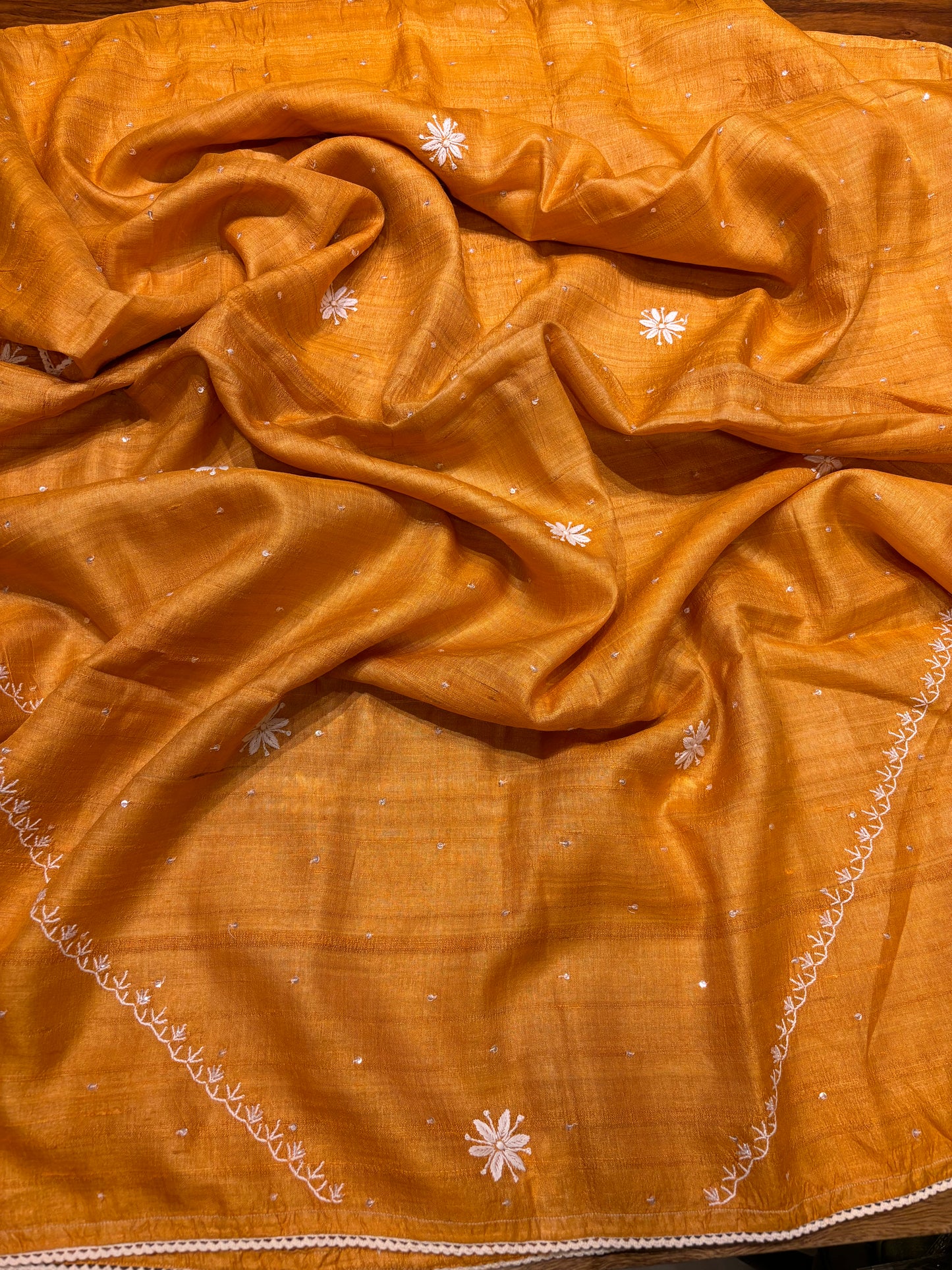 Orange Silk Chikankari Kurta and Dupatta