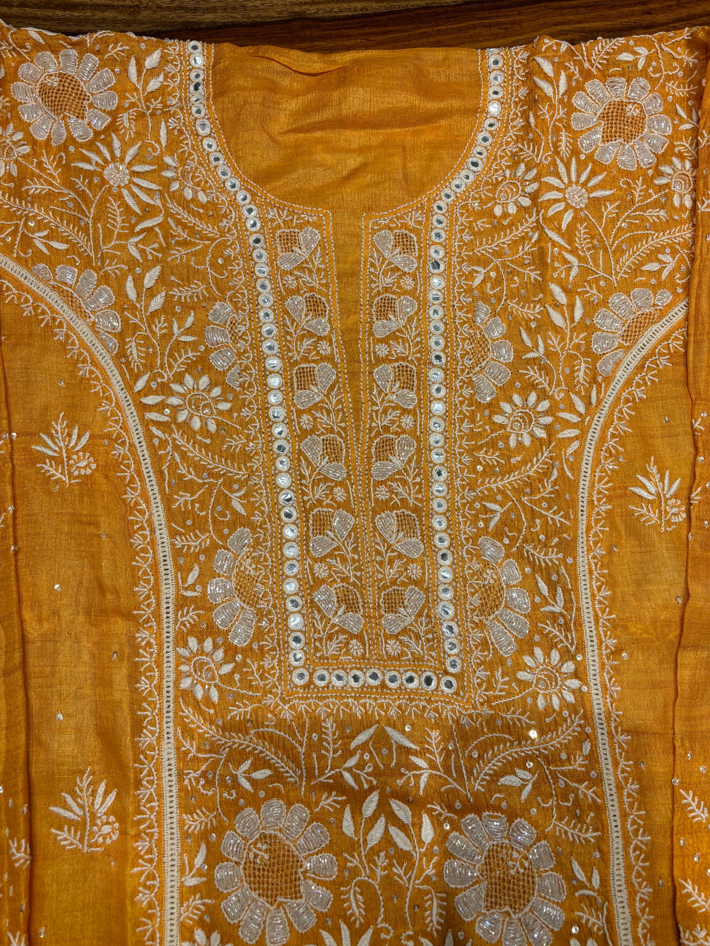 Orange Silk Chikankari Kurta and Dupatta
