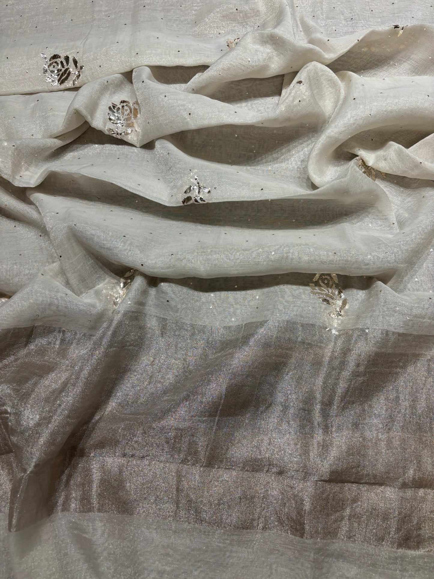 Dyeable Silver Pure Tissue Badla Kurta and Dupatta Fabric