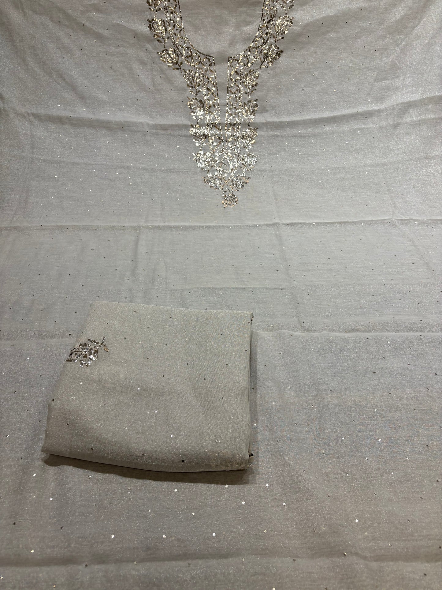 Dyeable Silver Pure Tissue Badla Kurta and Dupatta Fabric