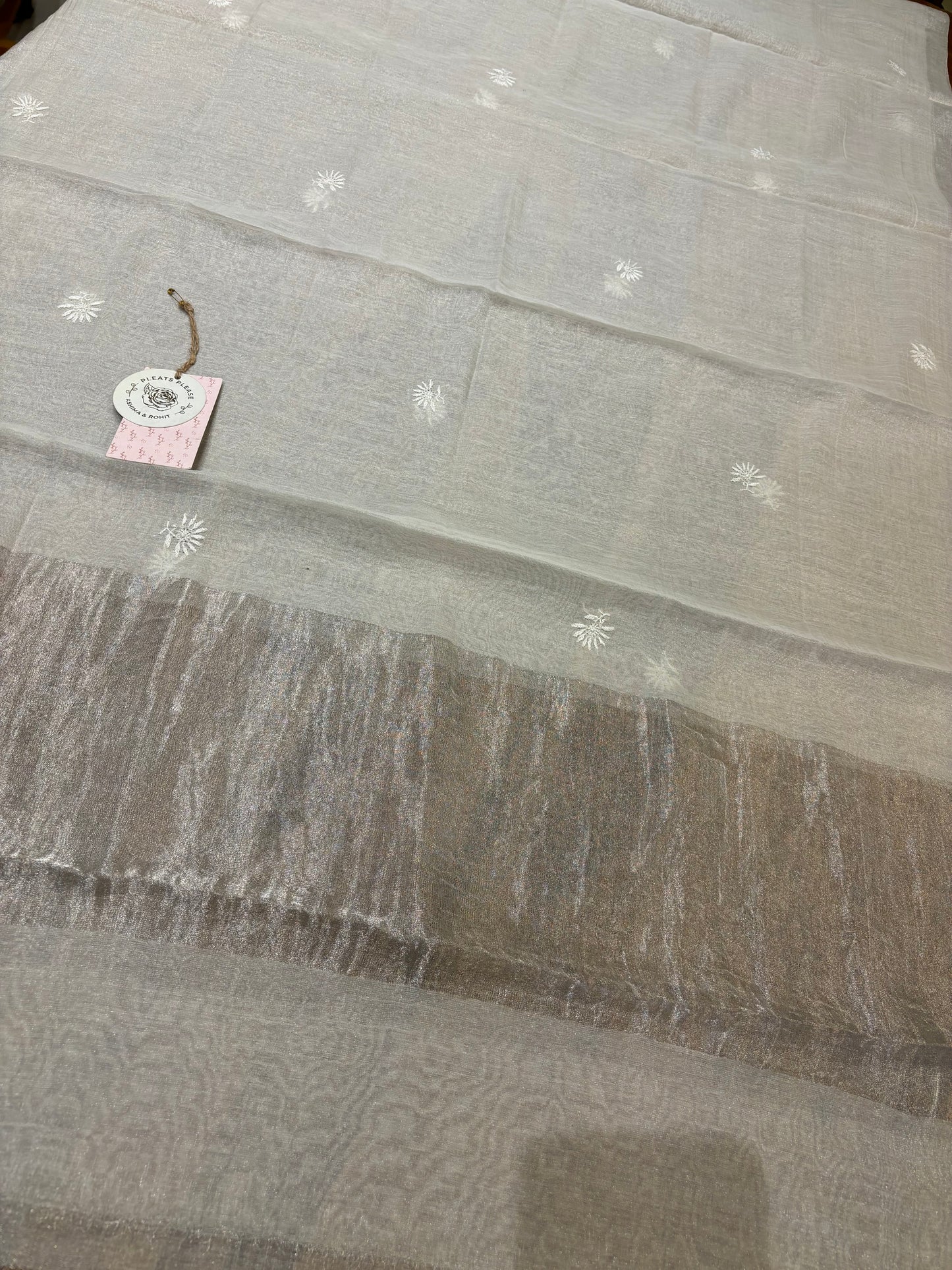 Dyeable Silver Pure Tissue Chikankari Kurta & Dupatta