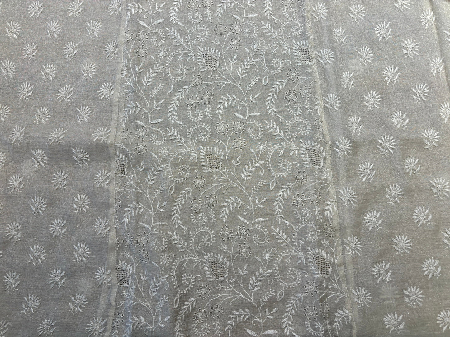 Dyeable Silver Pure Tissue Chikankari Kurta & Dupatta