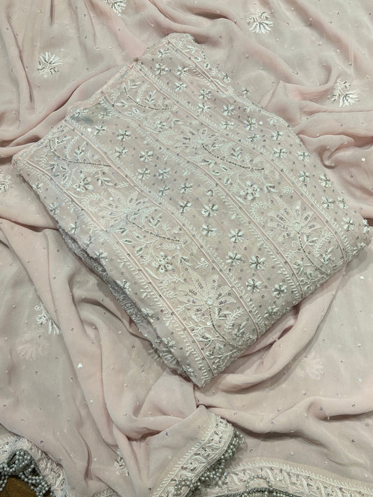 Blush Pink Pure Georgette Chikankari Anarkali and Dupatta