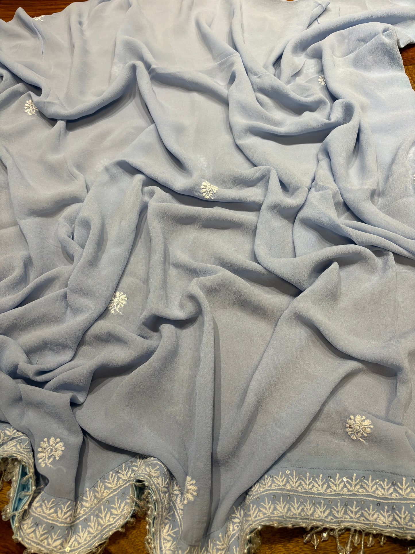 Iceberg Blue Pure Georgette Chikankari Kurta and Dupatta