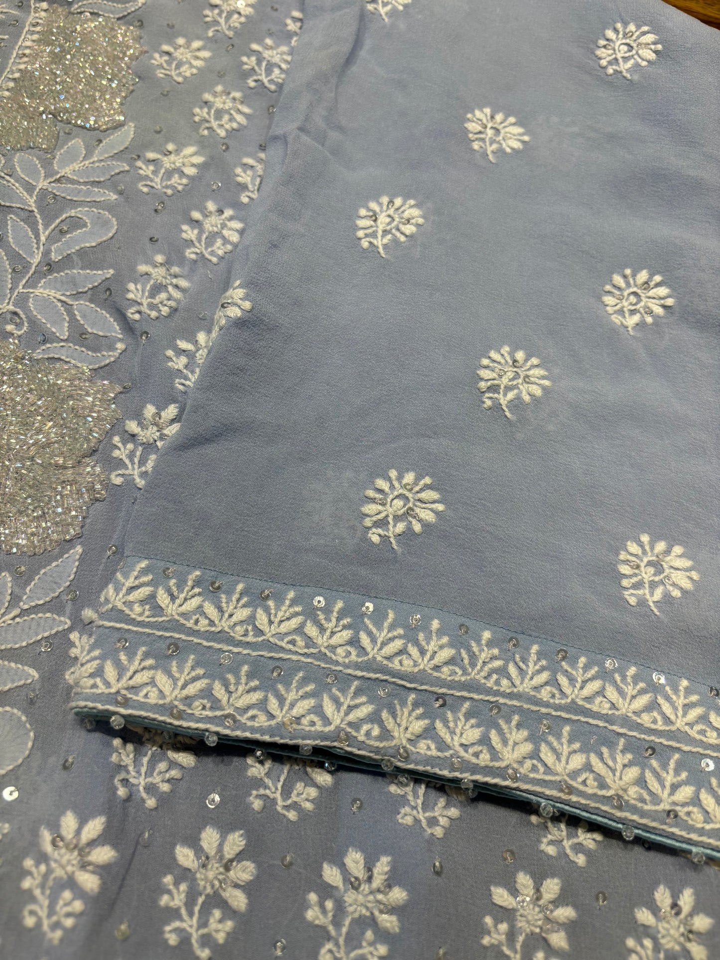 Iceberg Blue Pure Georgette Chikankari Kurta and Dupatta