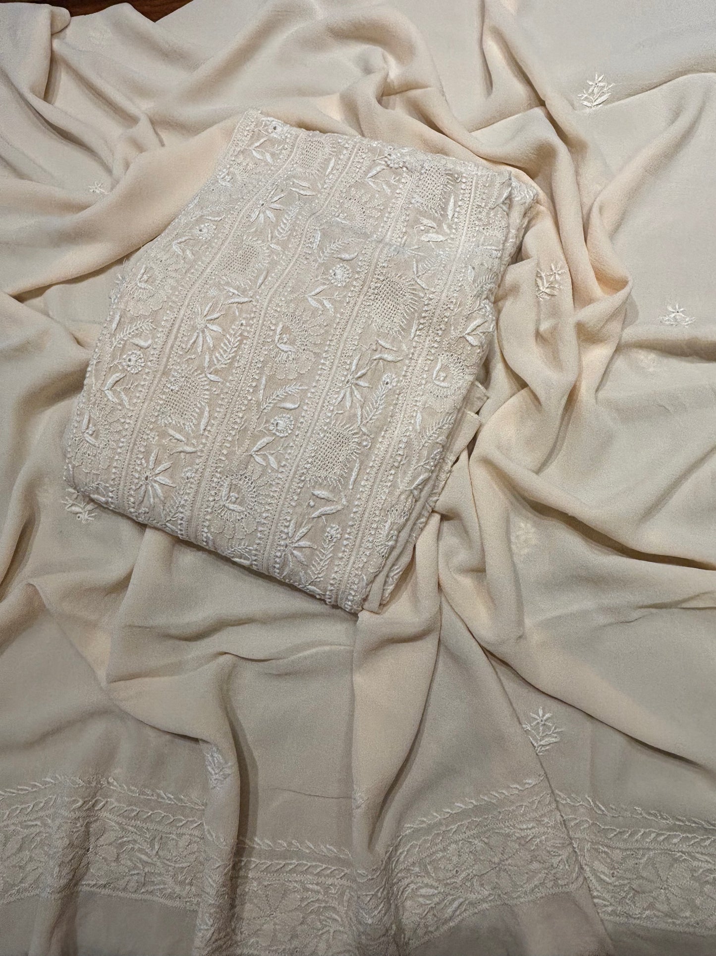 Coffee Cream Pure Georgette Chikankari Anarkali and Dupatta