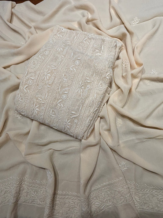 Coffee Cream Pure Georgette Chikankari Anarkali and Dupatta