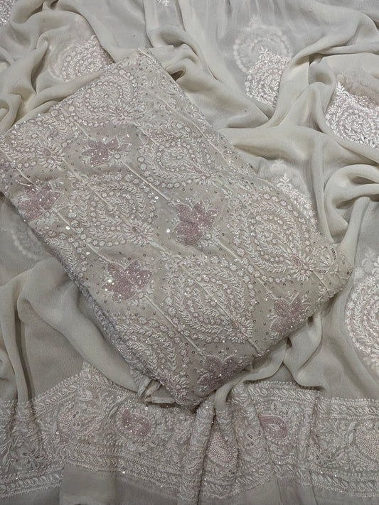 Dyeable Pure Georgette Chikankari Anarkali and Dupatta