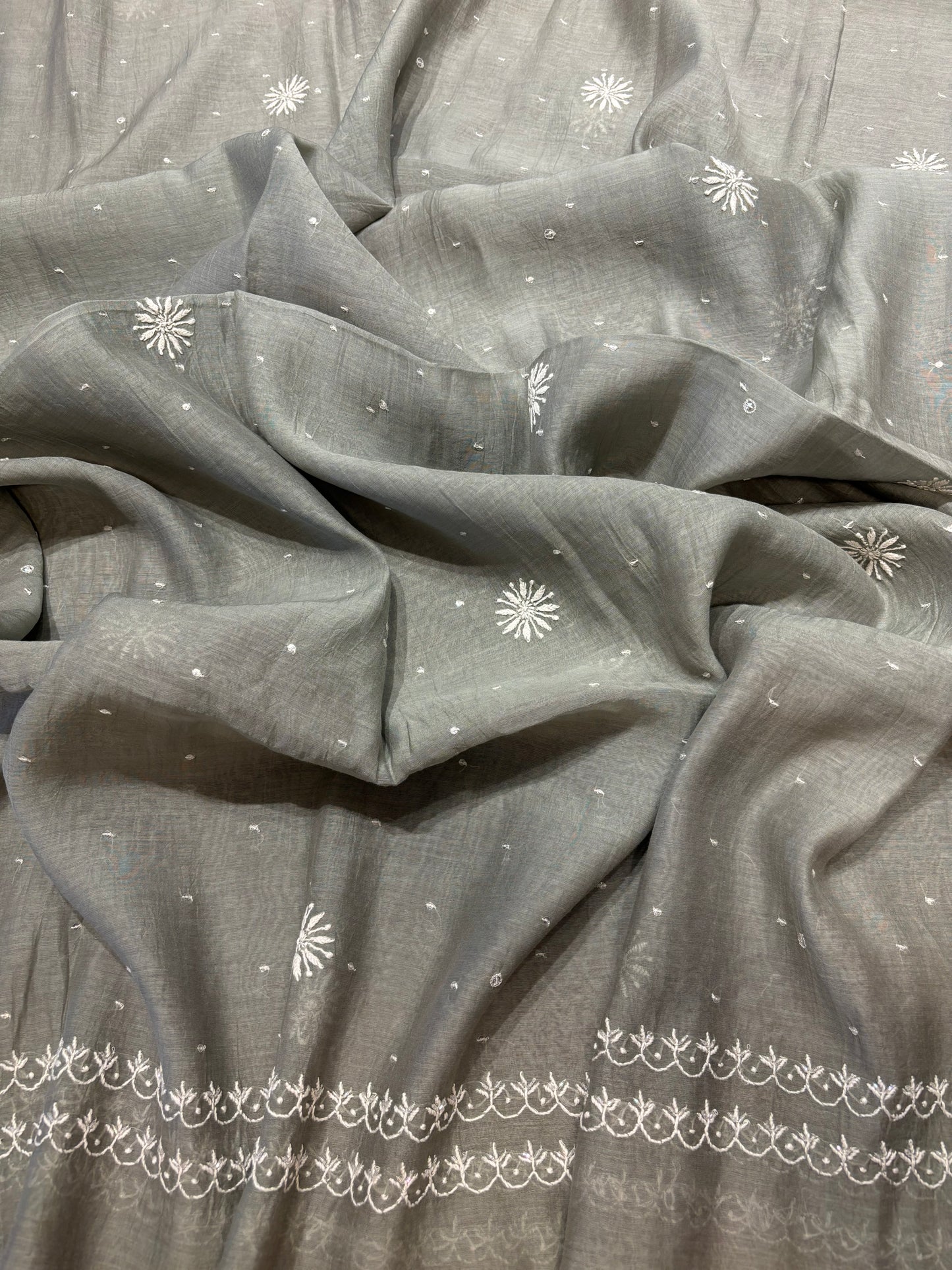 Juniper Green Chanderi Mul Chikankari Kurta and Dupatta