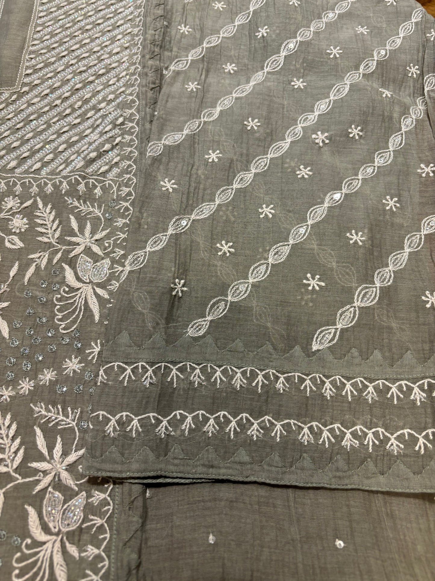 Juniper Green Chanderi Mul Chikankari Kurta and Dupatta