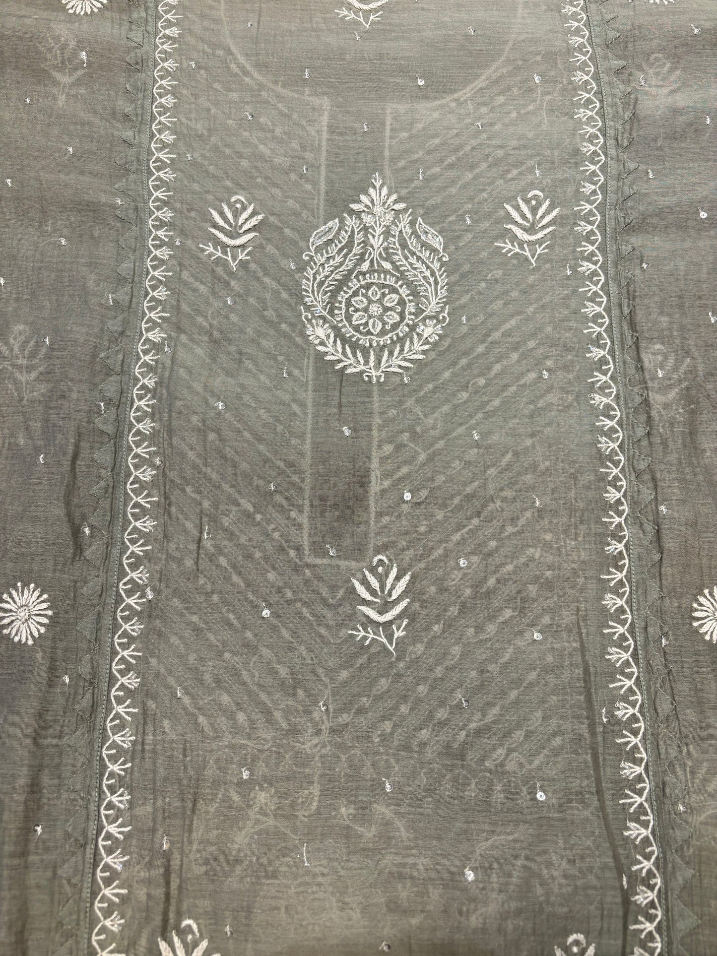 Juniper Green Chanderi Mul Chikankari Kurta and Dupatta