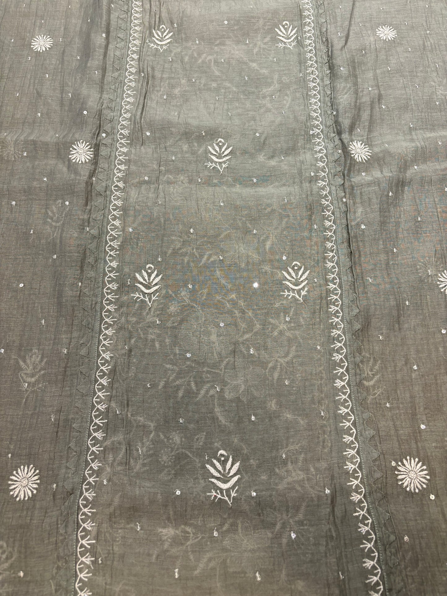 Juniper Green Chanderi Mul Chikankari Kurta and Dupatta