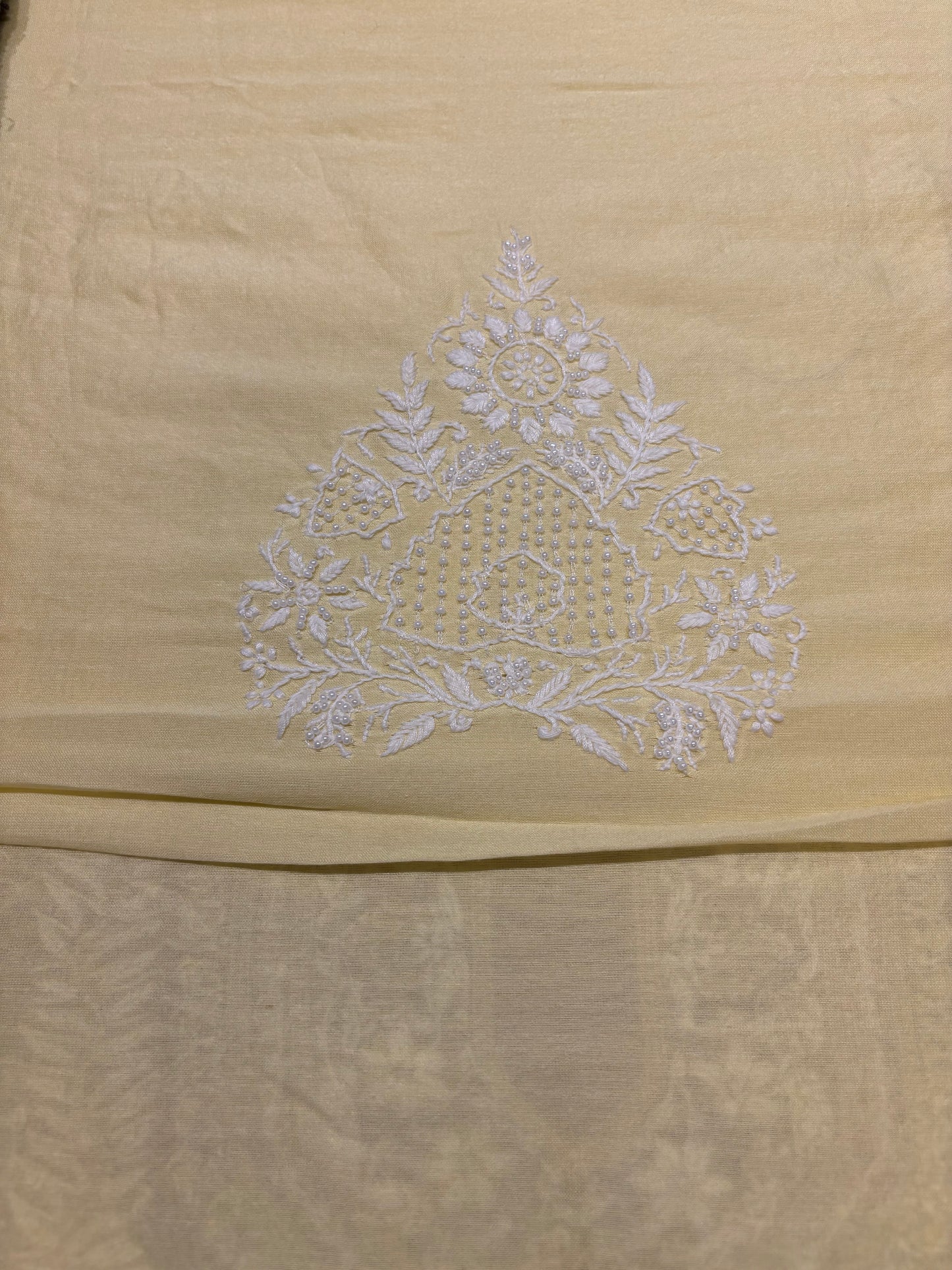 Lemon Yellow Chanderi Silk Chikankari Men's Kurta Fabric