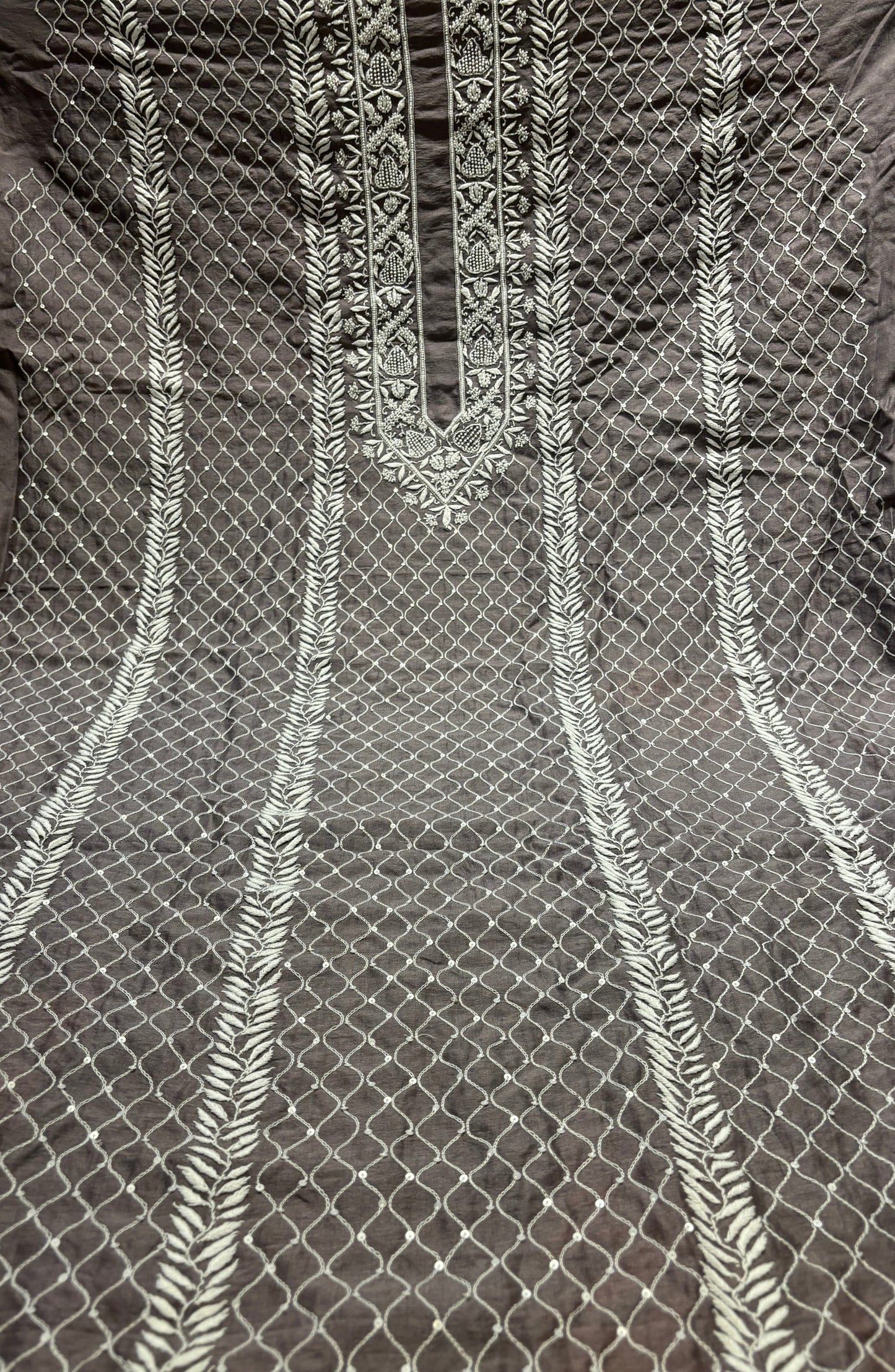 Midnight Purple Chanderi Silk Chikankari Men's Kurta Fabric