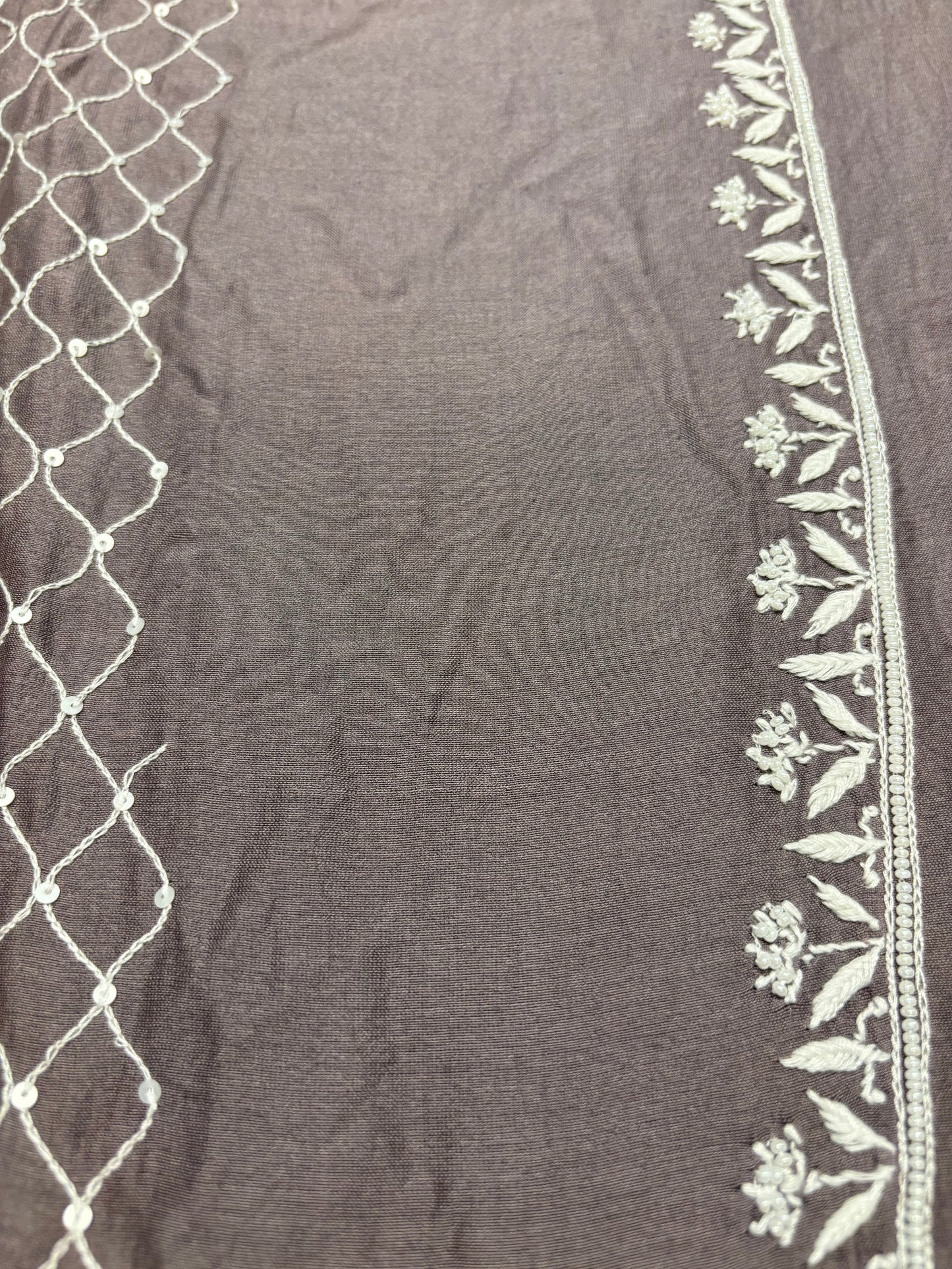 Midnight Purple Chanderi Silk Chikankari Men's Kurta Fabric