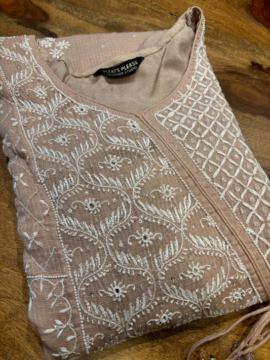 Caramel Kota Doria Chikankari Tunic